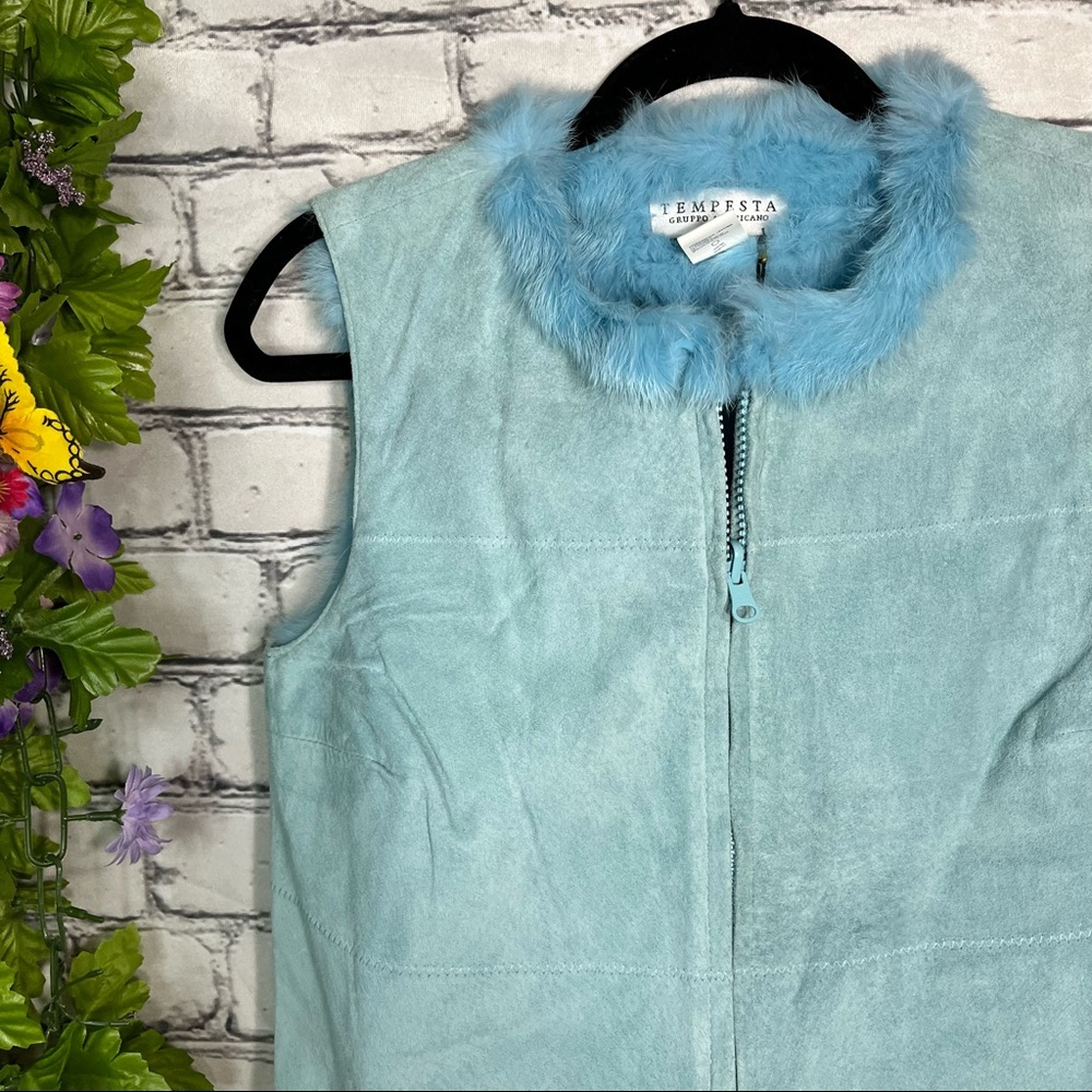 'NWT Vintage Designer Rabbit Fur Vest  Genuine Leather Size Small - Picture 5 of 16